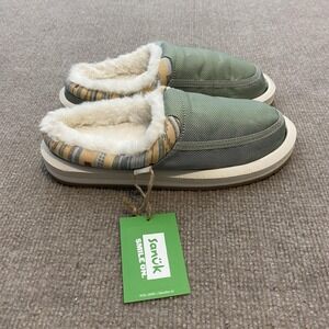 Sanuk Donna Cozy Slippers Womens Size 6 Green Fur Lined Slip On 1169750 SGSS